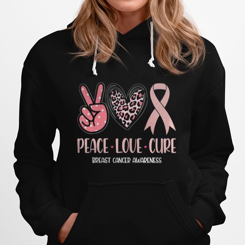 Breast Cancer Peace Love Cure In October We Wear Pink Ribbon Hoodie