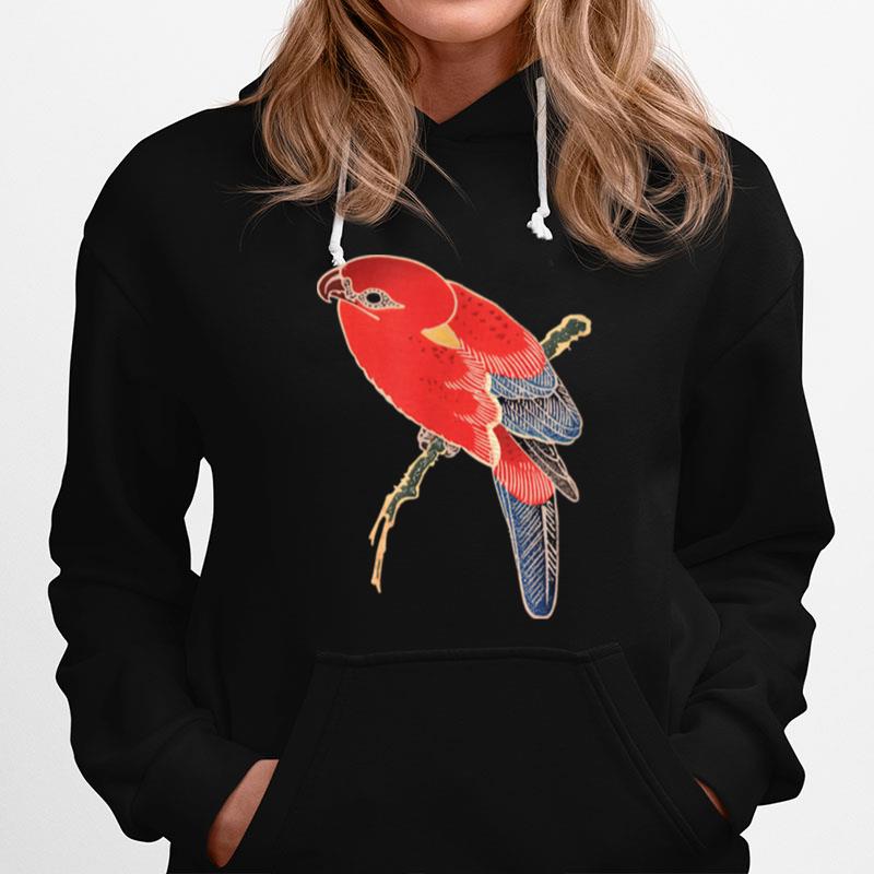 Bright Red Bird Japanese Motif Hoodie