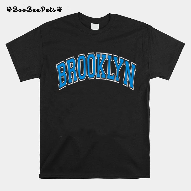 Brooklyn Varsity Style Blue Text T-Shirt