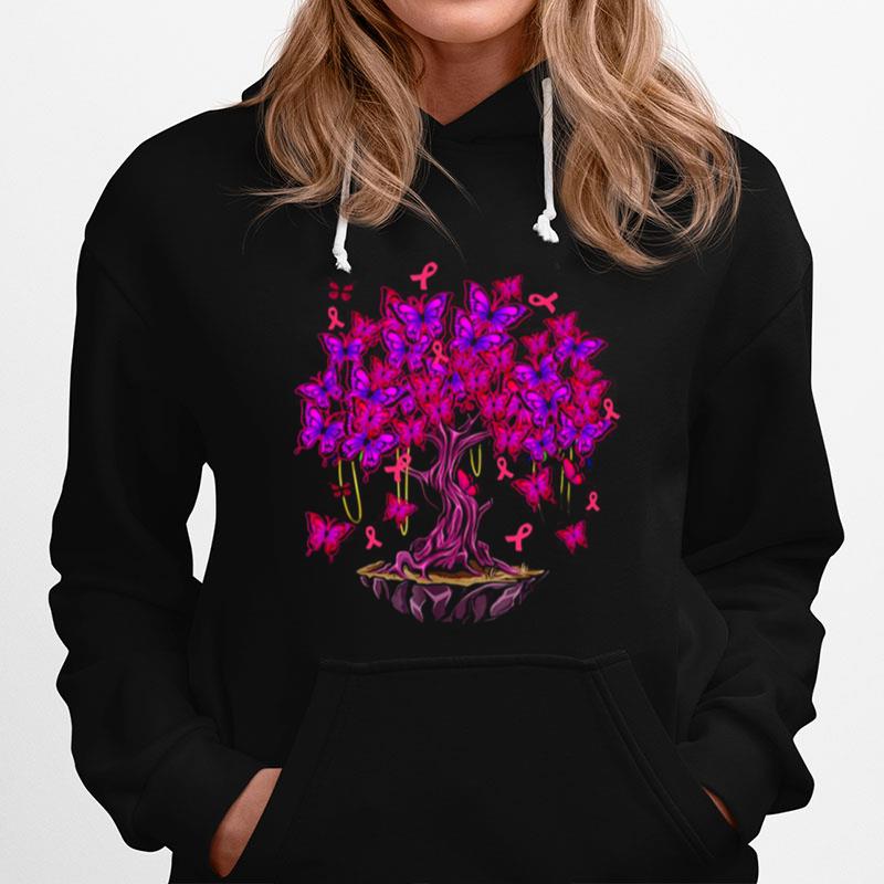 Butterfly Pink Ribbon Tree Breast Cancer Awareness Hoodie