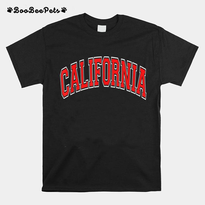 California Varsity Style Red Text T-Shirt