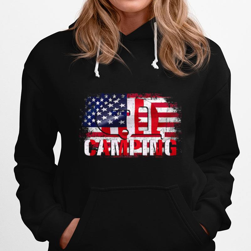 Camping With American Flag Camp Hoodie