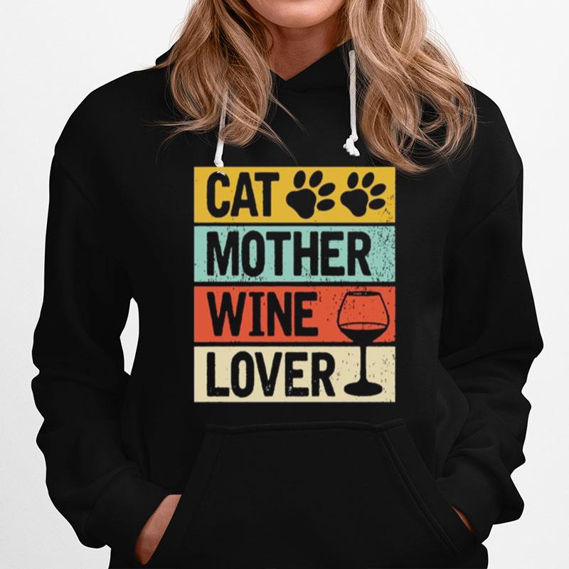 Cat Mother Wine Lover Vintage Retro T-Shirt
