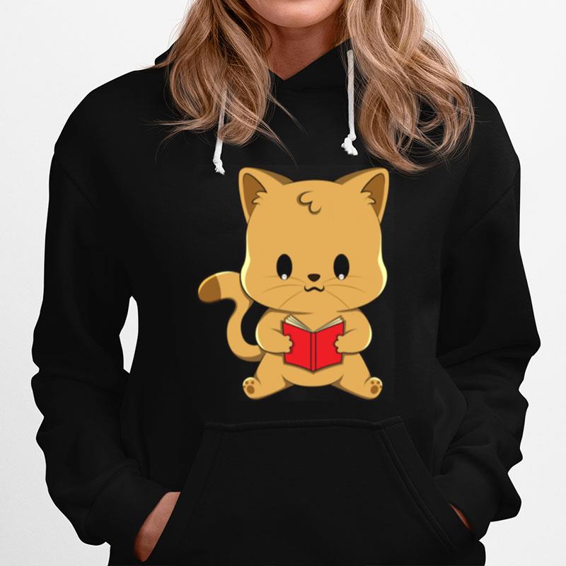 Cat Reading Book Kawaii Anime Japanese Hoodie