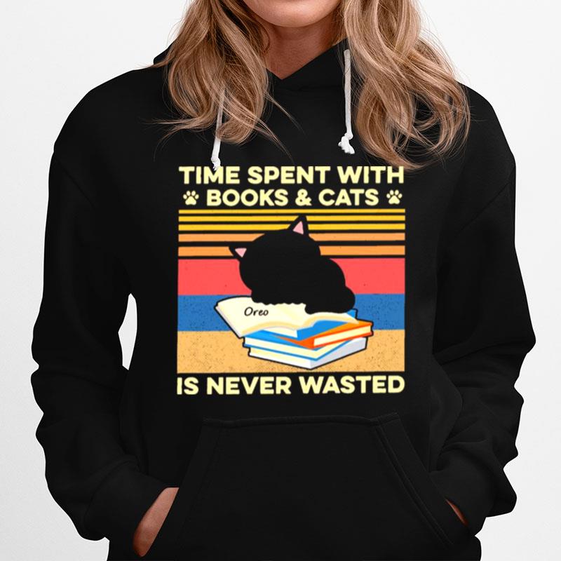 Cat Time Spent With Books And Cats Is Never Wasted Vintage Hoodie
