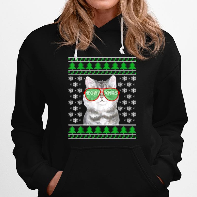 Cat With Sunglasses Meowy Ugly Christmas Hoodie