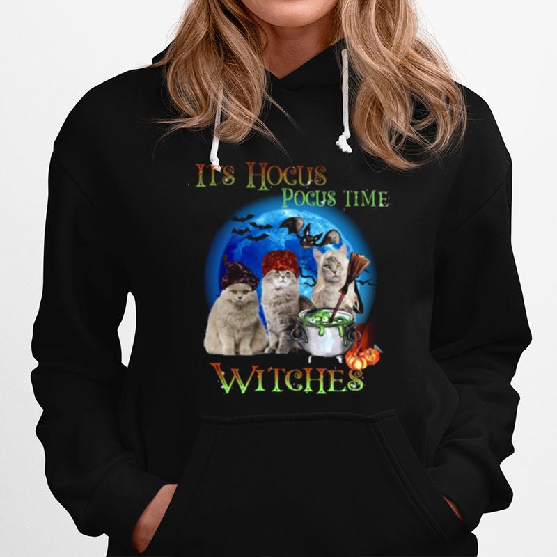 Cats Halloween It'S Hocus Pocus Time Witches Hoodie