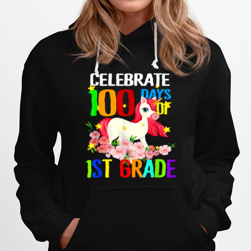 Celebrate 100 Days Of 1St Grade Girls Unicorn Hoodie