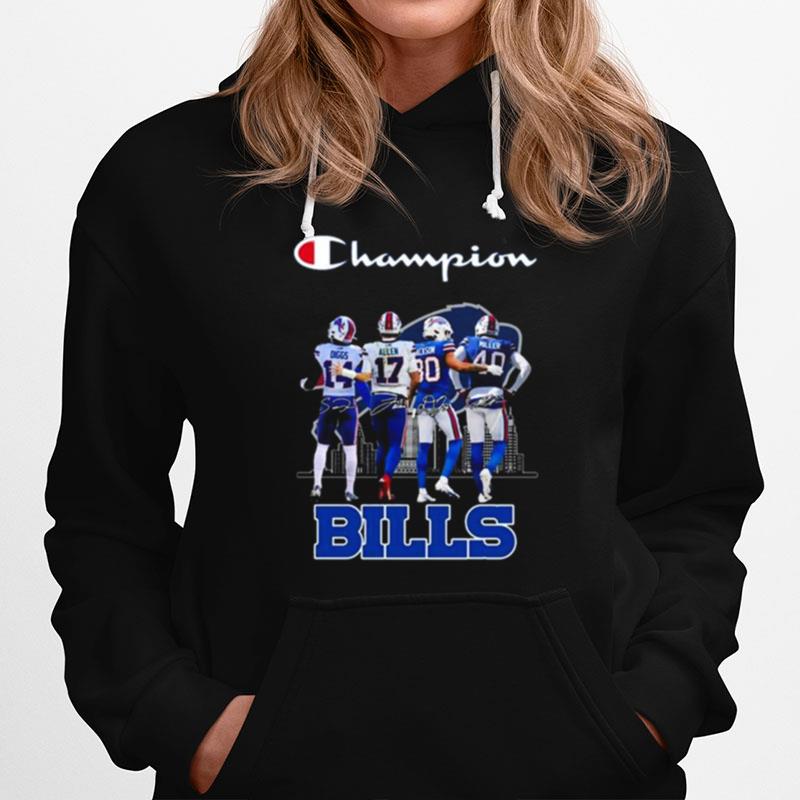 Champions Stefon Diggs Josh Allen Dane Jackson And Von Miller Buffalo Bills Signatures Hoodie