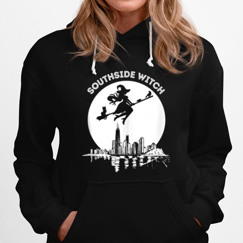 Chicago Windy City Southside Witch Flying Moonlight Skyline Hoodie