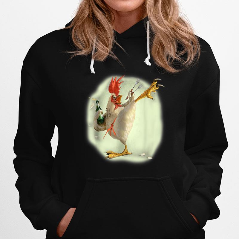 Chicken Beer Karate Kick Cool Chicken Funny Chicken Farmer Hoodie