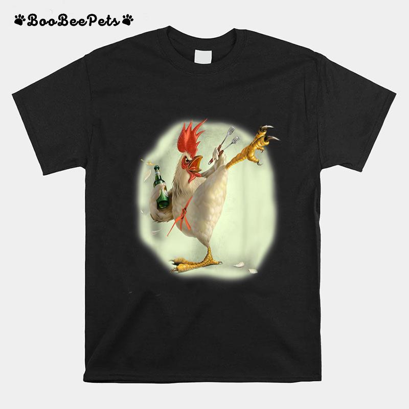 Chicken Beer Karate Kick Cool Chicken Funny Chicken Farmer T-Shirt