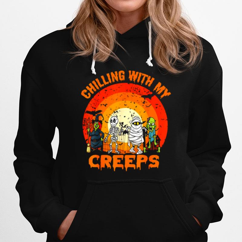 Chillin With My Creeps Halloween Humorous Sunset Hoodie