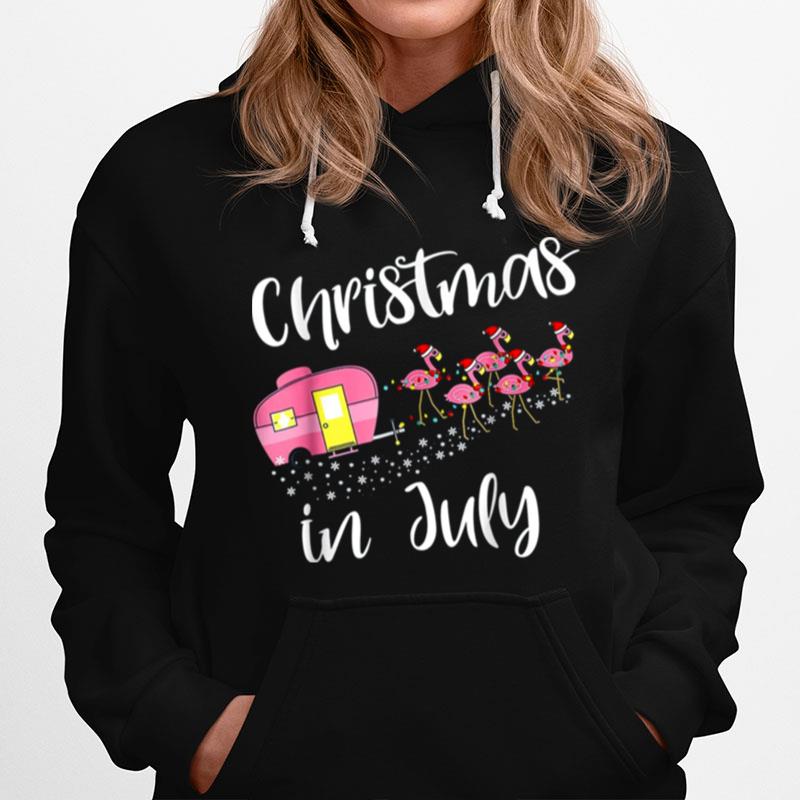 Christmas In July Flamingo Pink Funny Camping Camper T-Shirt
