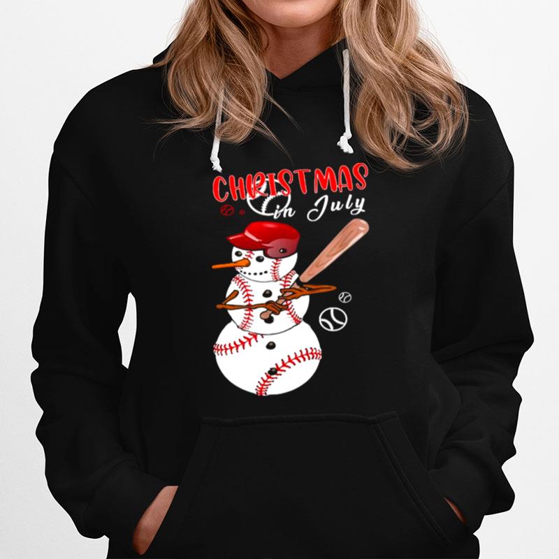 Christmas In July For Baseball Fan Snowman T-Shirt