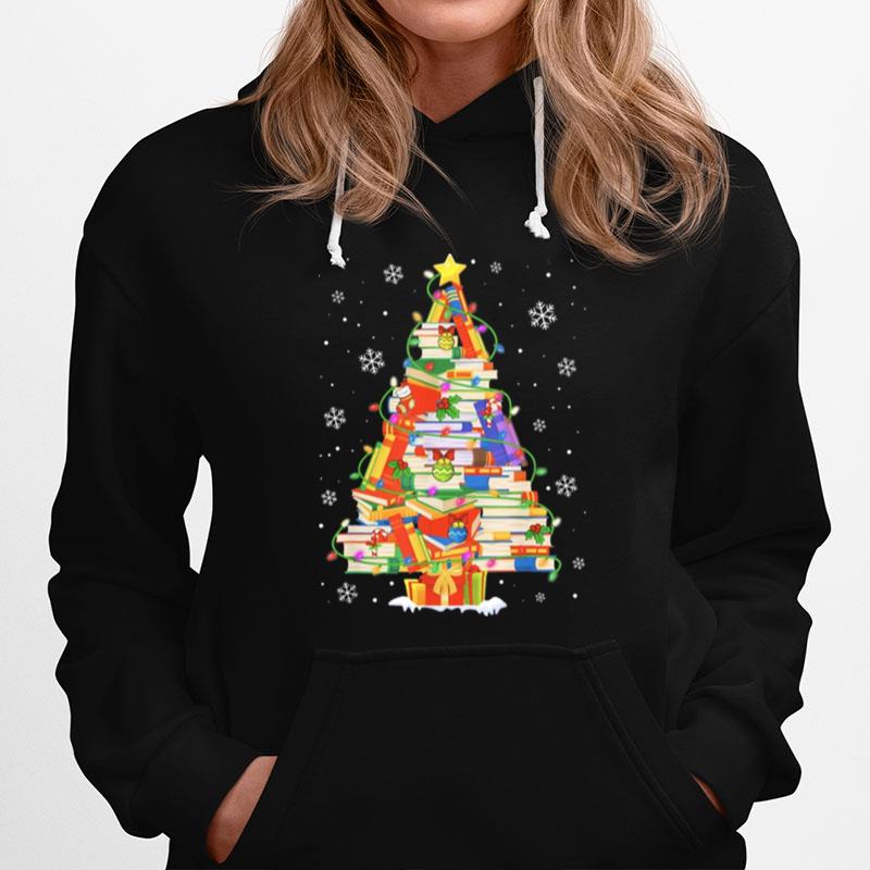 Christmas Library Tree Librarian Xmas Book Lover Hoodie