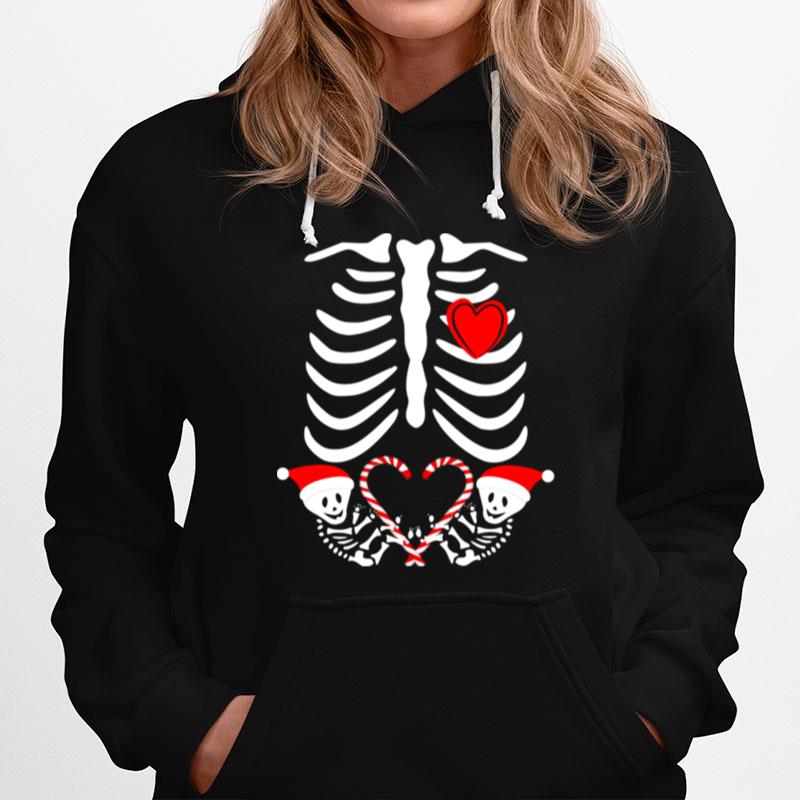 Christmas Pregnant Twins Mother Skeleton Baby Hoodie