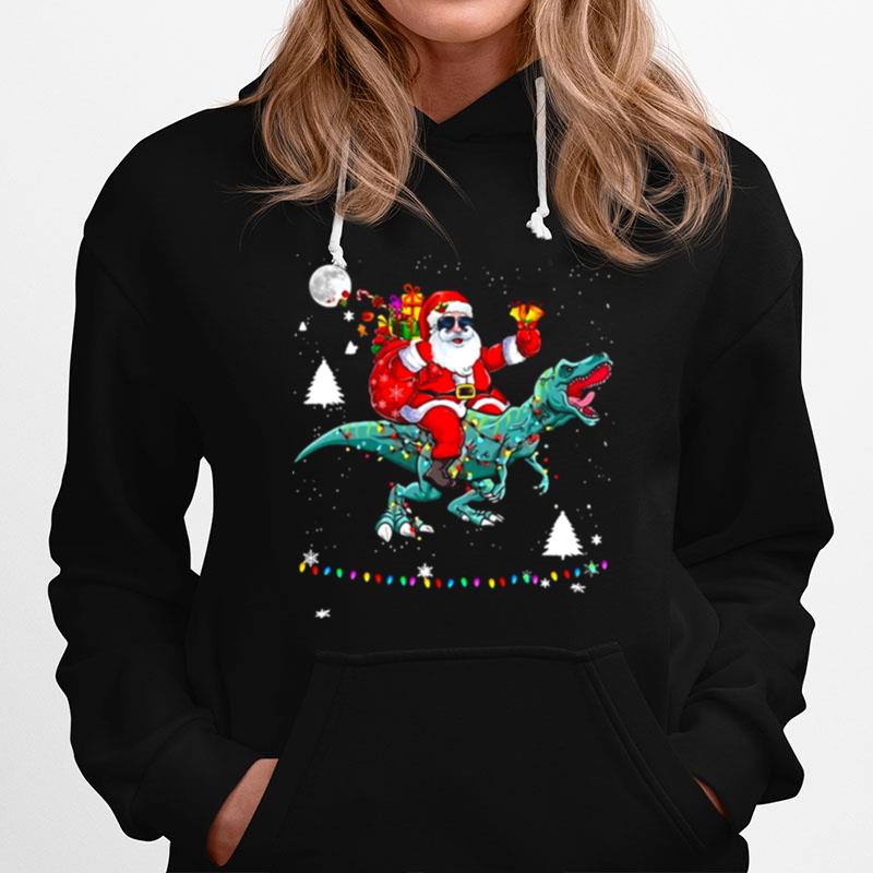 Christmas Santa Claus Riding Dinosaur Lights Xmas Holiday Sweater Hoodie