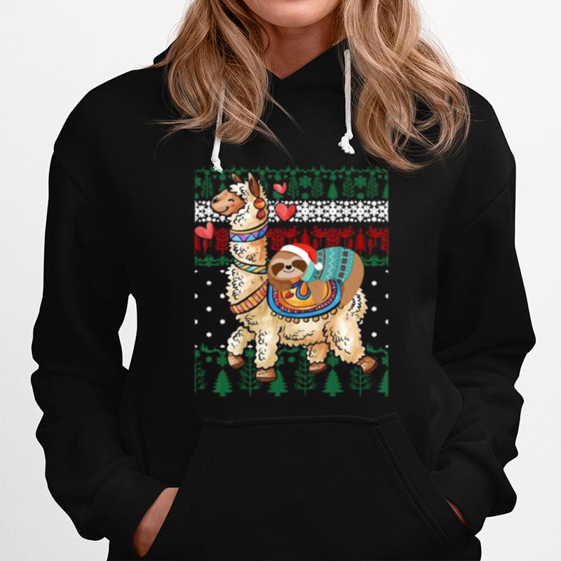 Christmas Santa Sloth And Llama Christmas Hoodie