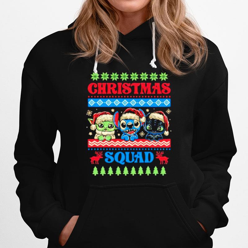 Christmas Squad Baby Yoda Stitch And Toothless Hoodie