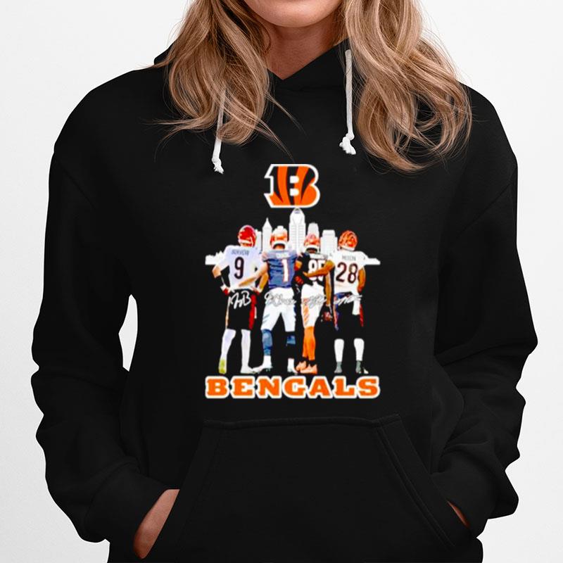 Cincinnati Bengals Joe Burrow Jamarr Chase Tee Higgins And Joe Mixon Signatures Hoodie