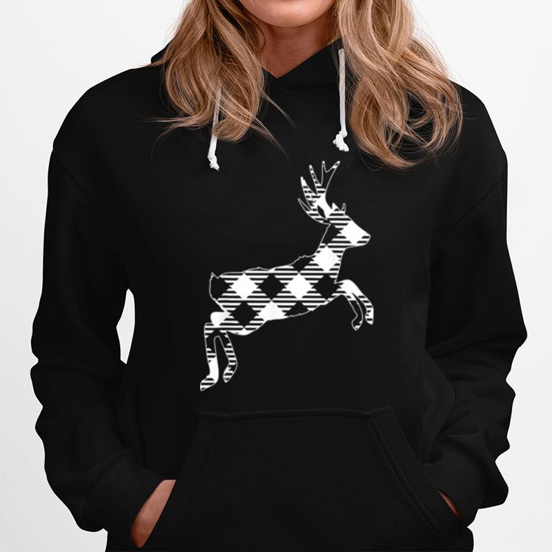 Classic White And Black Christmas Buffalo Plaid Deer Hoodie