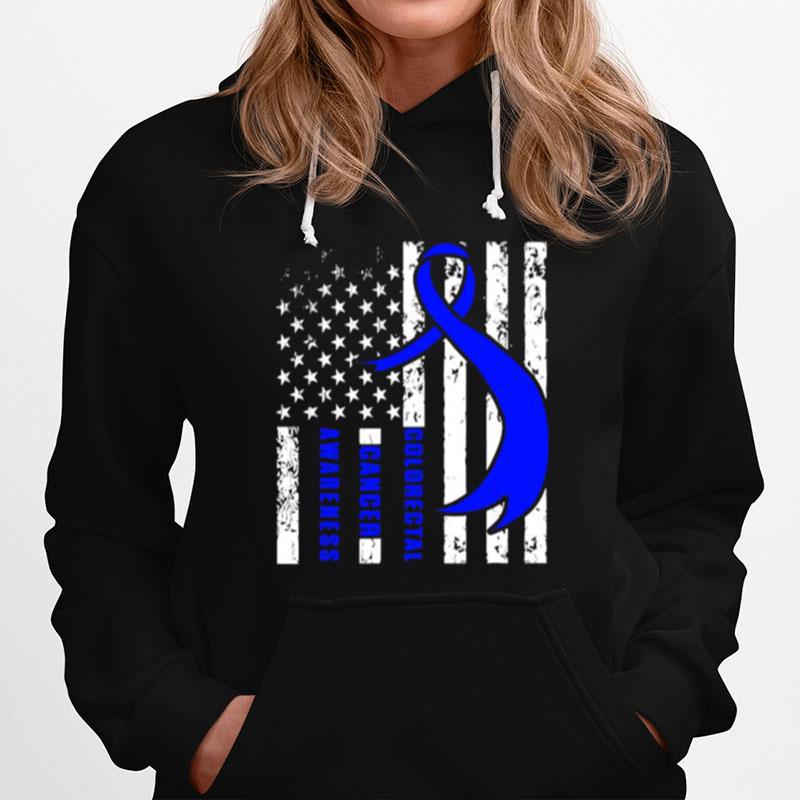 Colorectal Cancer Awareness American Flag Blue Ribbon Hoodie