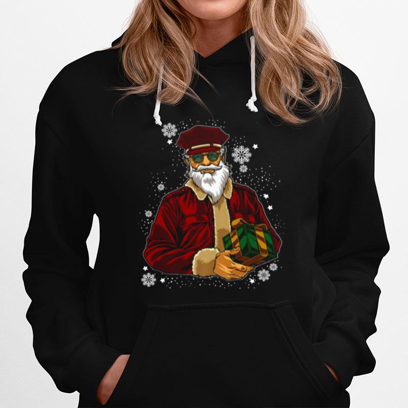 Cool Santa Police Officer Giving Gift On Ugly Christmas Hoodie