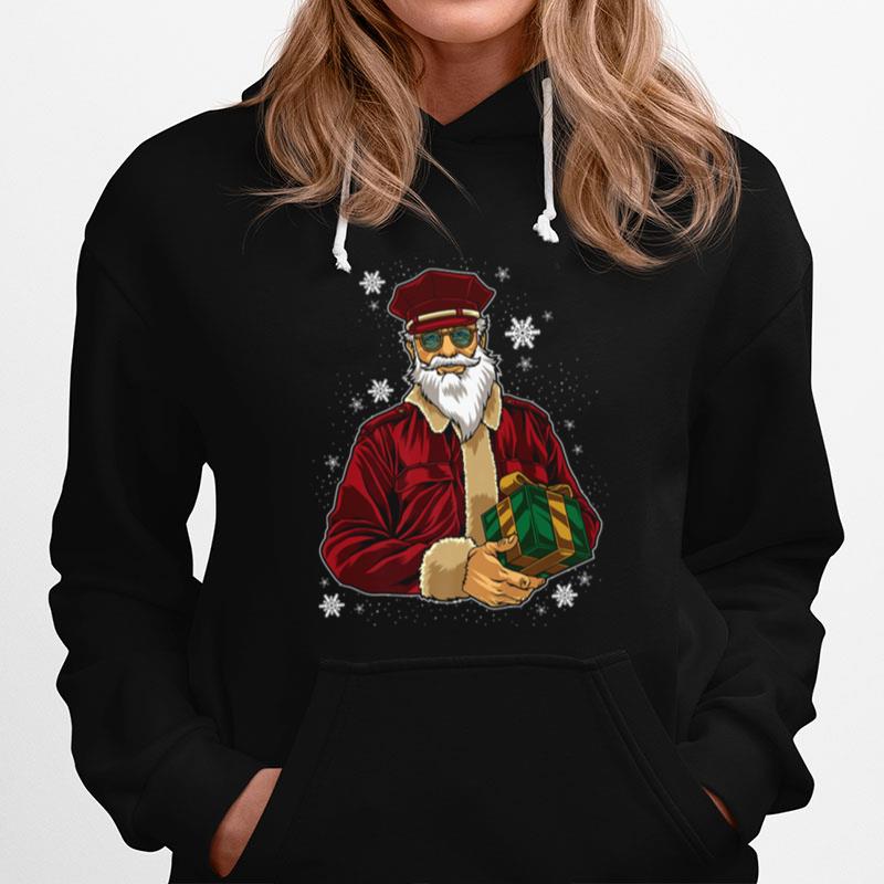 Cool Santa Police Officer Giving Gift On Xmas Hoodie