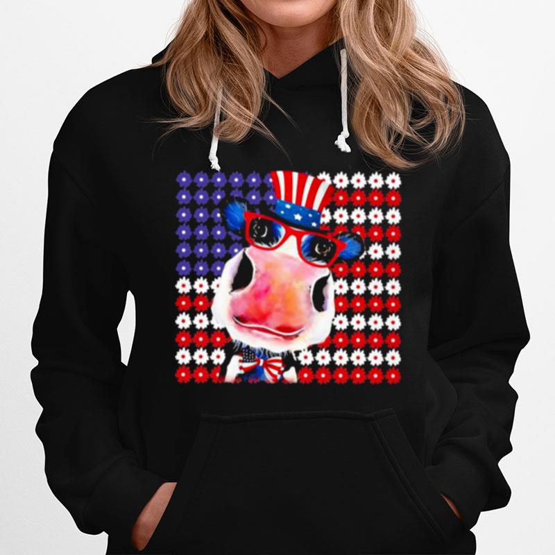 Cow Flag Daisy Cow Lovers American Flag Hoodie