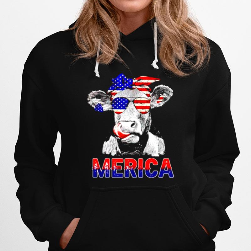 Cow Happy Independence Day Merica Hoodie