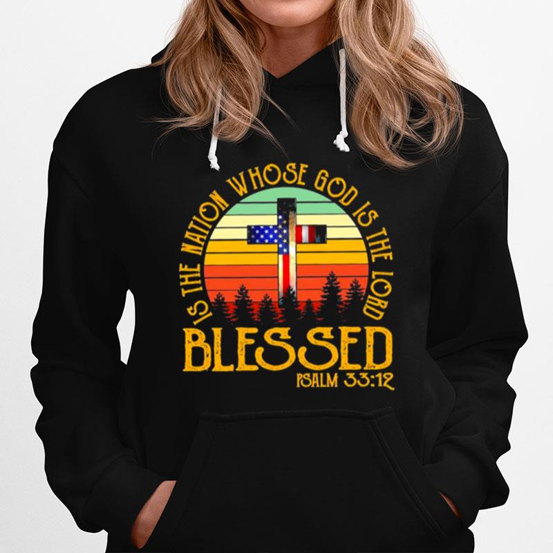 Cross American Flag Is The Nation Whose God Is The Lord Blessed Vintage Hoodie