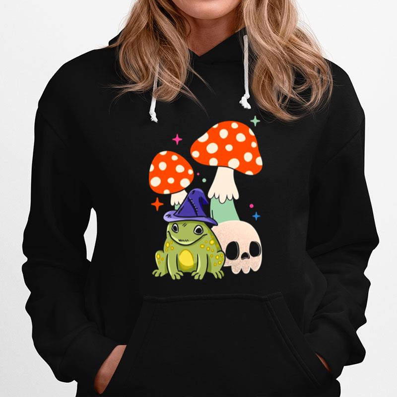 Cute Witchy Frog Cottagecore Frog Wizard Frog With Mushroom And Skull Witchcraft Halloween Hoodie