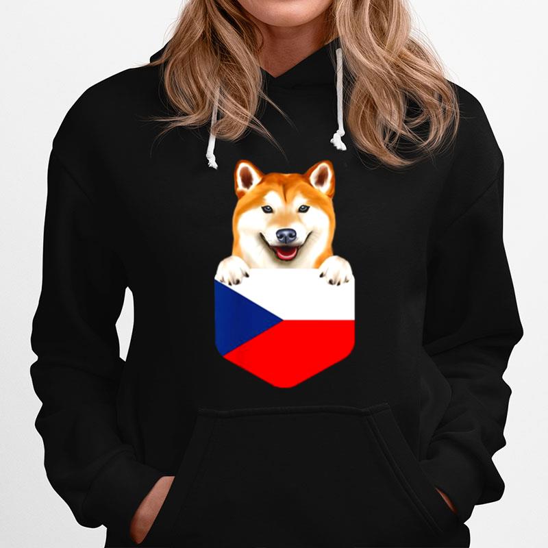 Czech Republic Flag Shiba Inu Dog In Pocket Hoodie