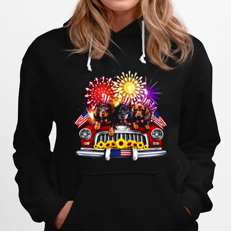 Dachshund Independence Day Truck American Flag Hoodie