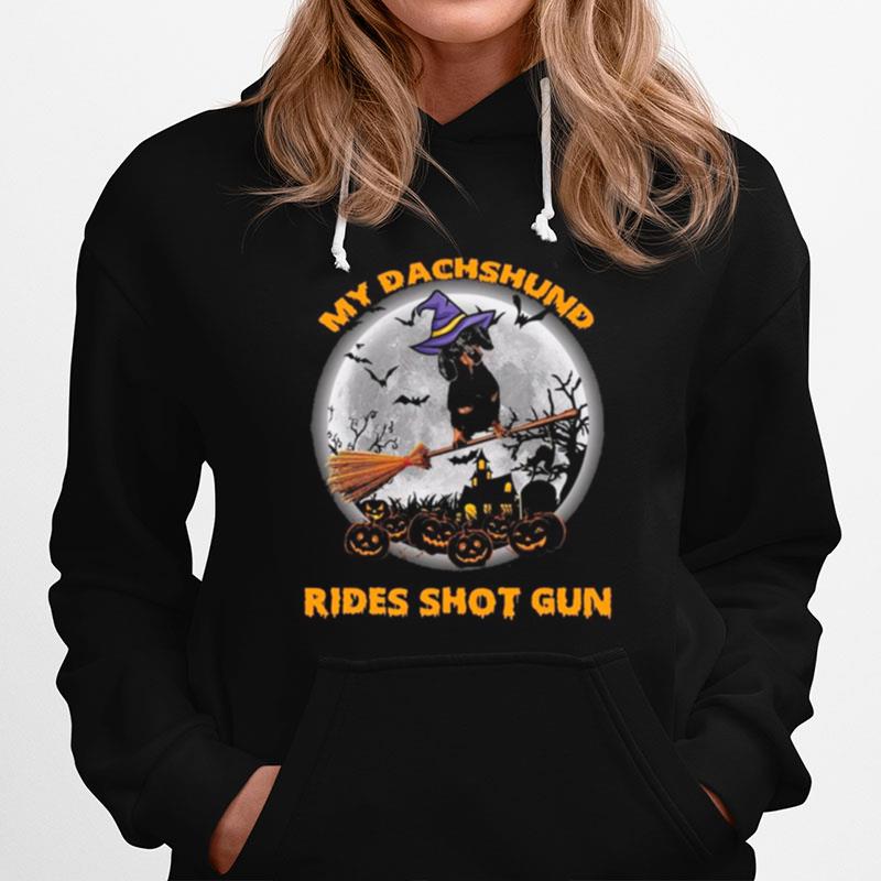 Dachshund Witch Rides Shot Gun Happy Halloween Hoodie
