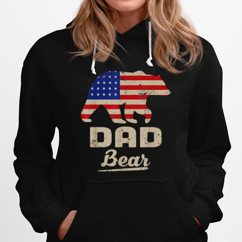 Dad Bear American Flag Distress Fathers Day Hoodie