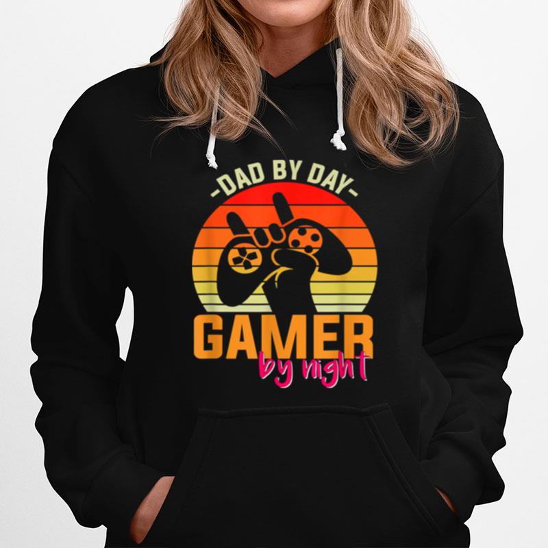 Dad By Day Gamer By Night Retro Sunset Hoodie