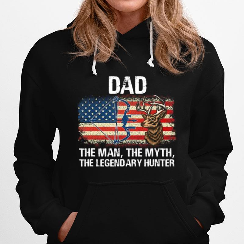 Dad The Man Myth Legendary Bow Hunter Vintage American Flag Hoodie