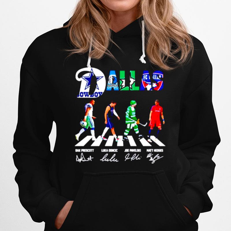 Dallas Sports Teams Dak Prescott Luka Doncic Joe Pavelski Matt Hedges Signatures Hoodie