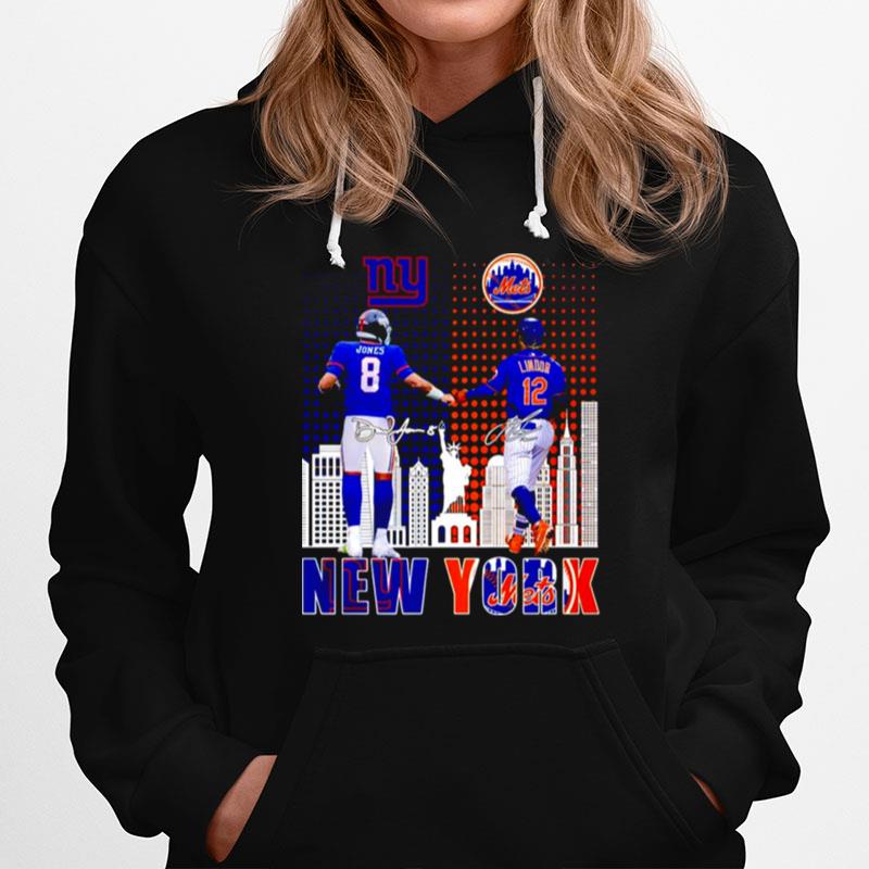 Daniel Jones New York Giants And Francisco Lindor New York Mets Signature Hoodie