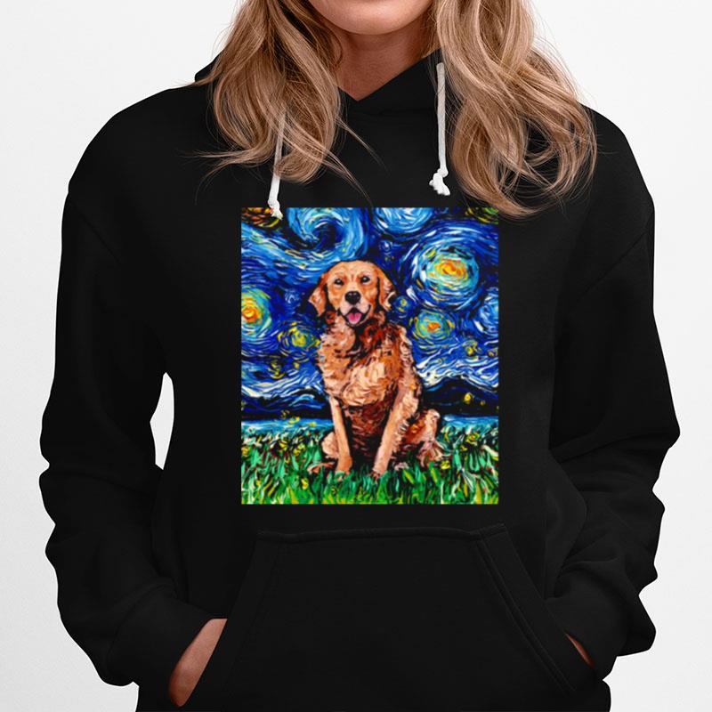 Dark Coat Golden Retriever Starry Night Dog Art By Aja Hoodie