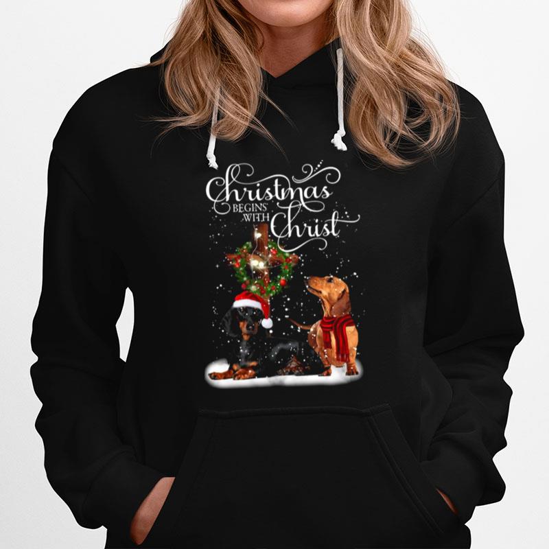 Dashshund Christmas Begins With Christ T-Shirt