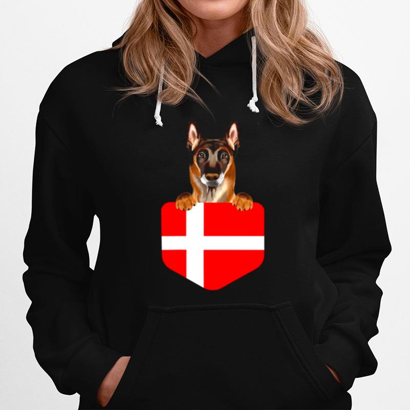 Denmark Flag Belgian Malinoi Dog In Pocket Hoodie