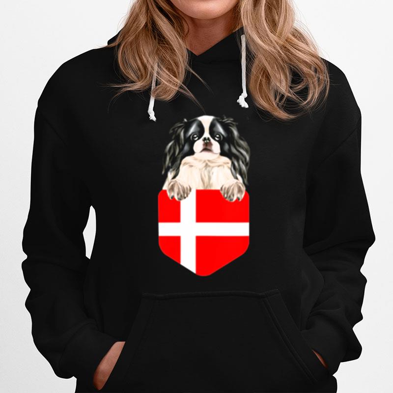 Denmark Flag Japanese Chin Dog In Pocket Hoodie