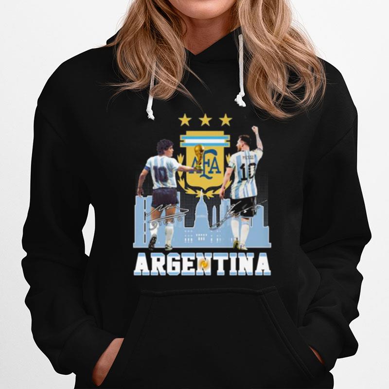 Diego Maradona And Lionel Messi Argentina City Signatures Hoodie