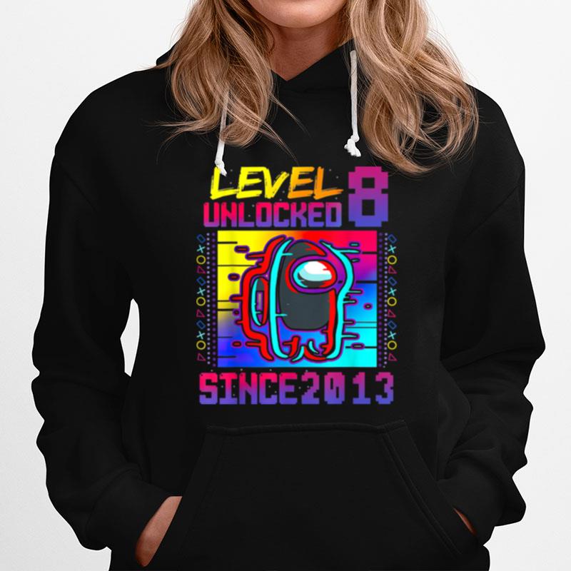 Disstressed Level 8 Unlocked Among With Us 8Th Birthday Hoodie