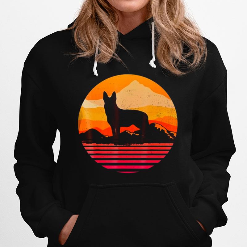 Dog German Shepherd Silhouette With Sun Mountain Vintage Hoodie