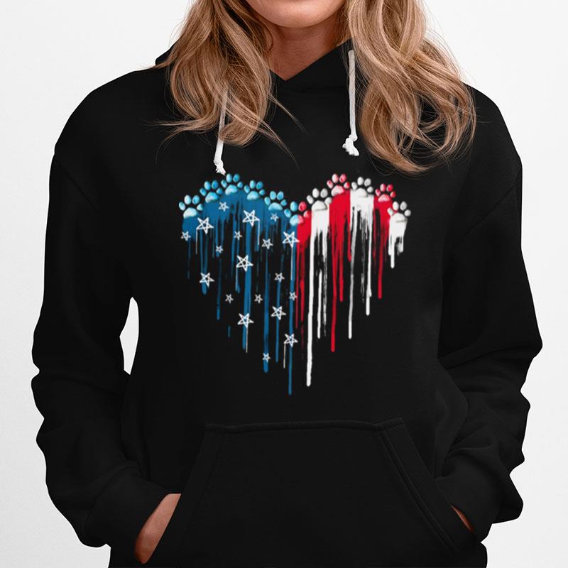 Dogs Paw Heart American Flag Hoodie