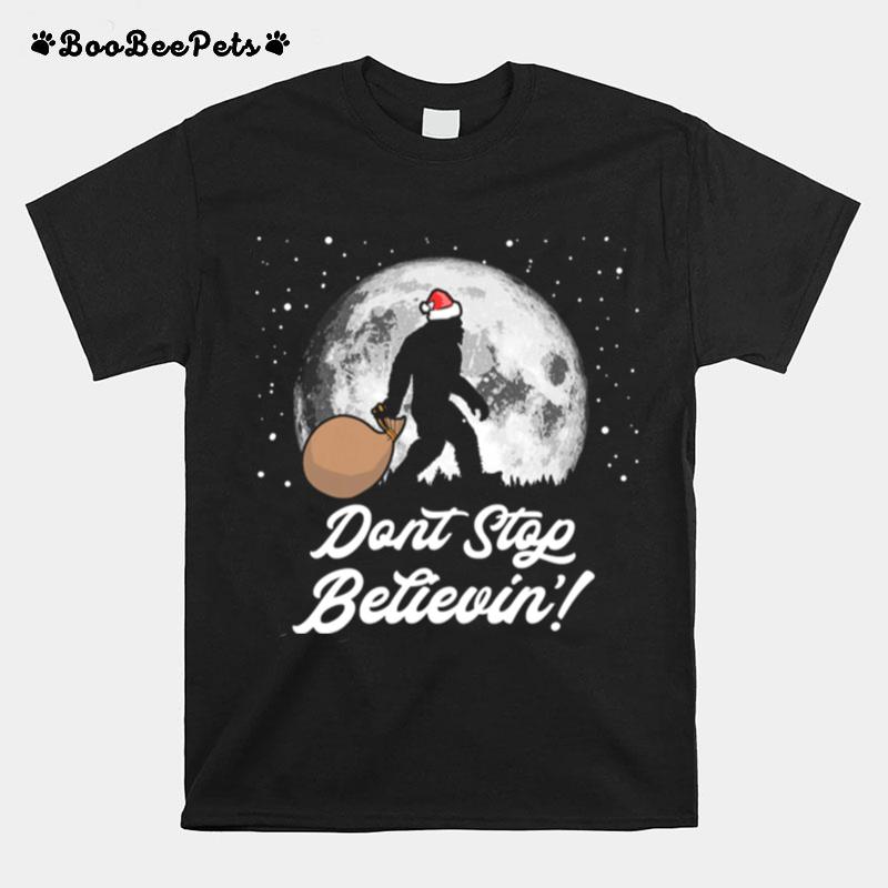 Dont Stop Believin Funny Bigfoot Santa Moon Christmas T-Shirt